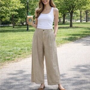 AMERICAN EAGLE HIGH RISE WIDE LEG STRETCH TROUSERS BEIGE WOMEN’S SIZE 12